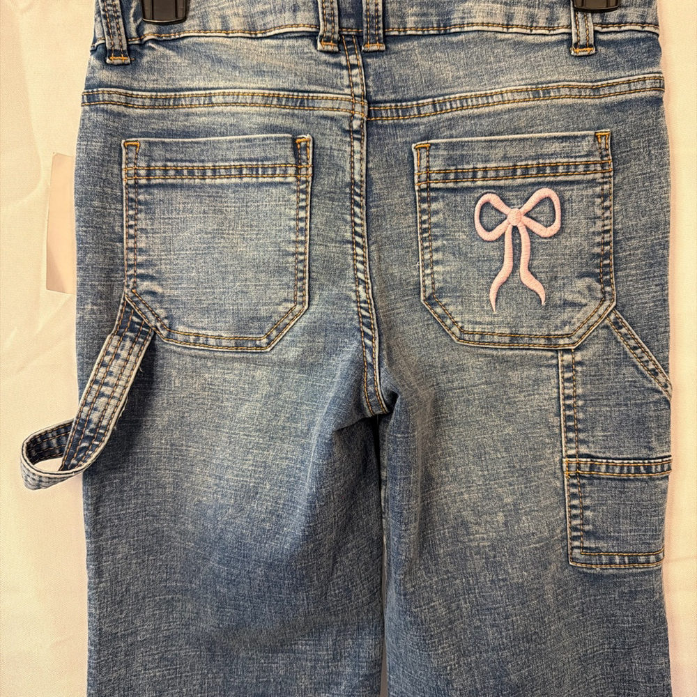 LOVE TRENDS Cropped Skater Utility Jeans Juniors Size 5 Coquette Cottage Bow - Picture 3 of 5